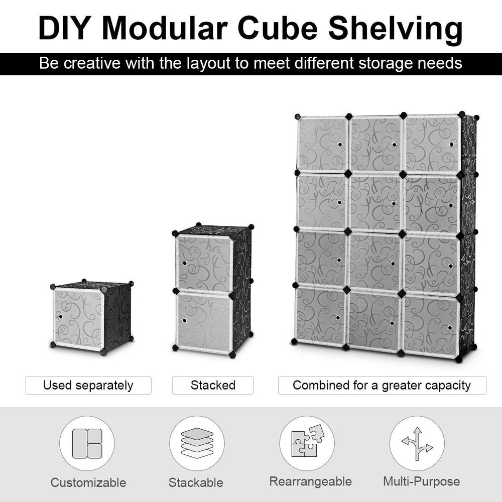 DIY 12 Cube Portable Closet Storage Organizer Clothes Wardrobe Cabinet W/Doors Image 2