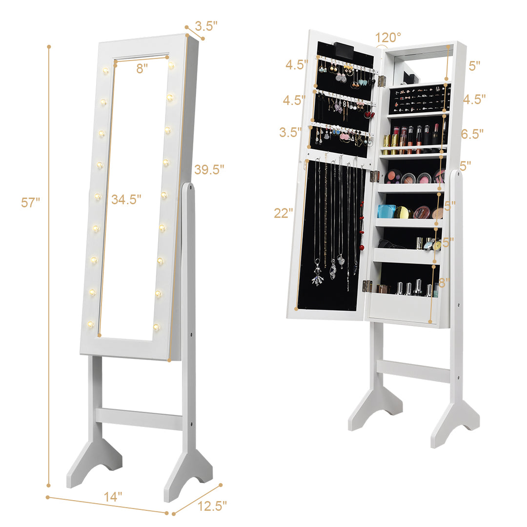 Mirrored Jewelry Cabinet Organizer w/18 LED lights White Image 2