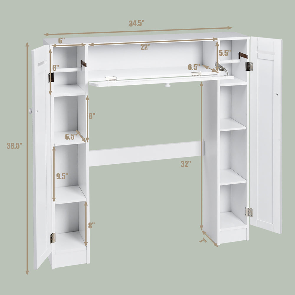 Wooden Over The Toilet Storage Cabinet Drop Door Spacesaver Bathroom White Image 2