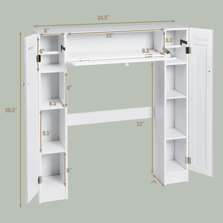 Wooden Over The Toilet Storage Cabinet Drop Door Spacesaver Bathroom White Image 2