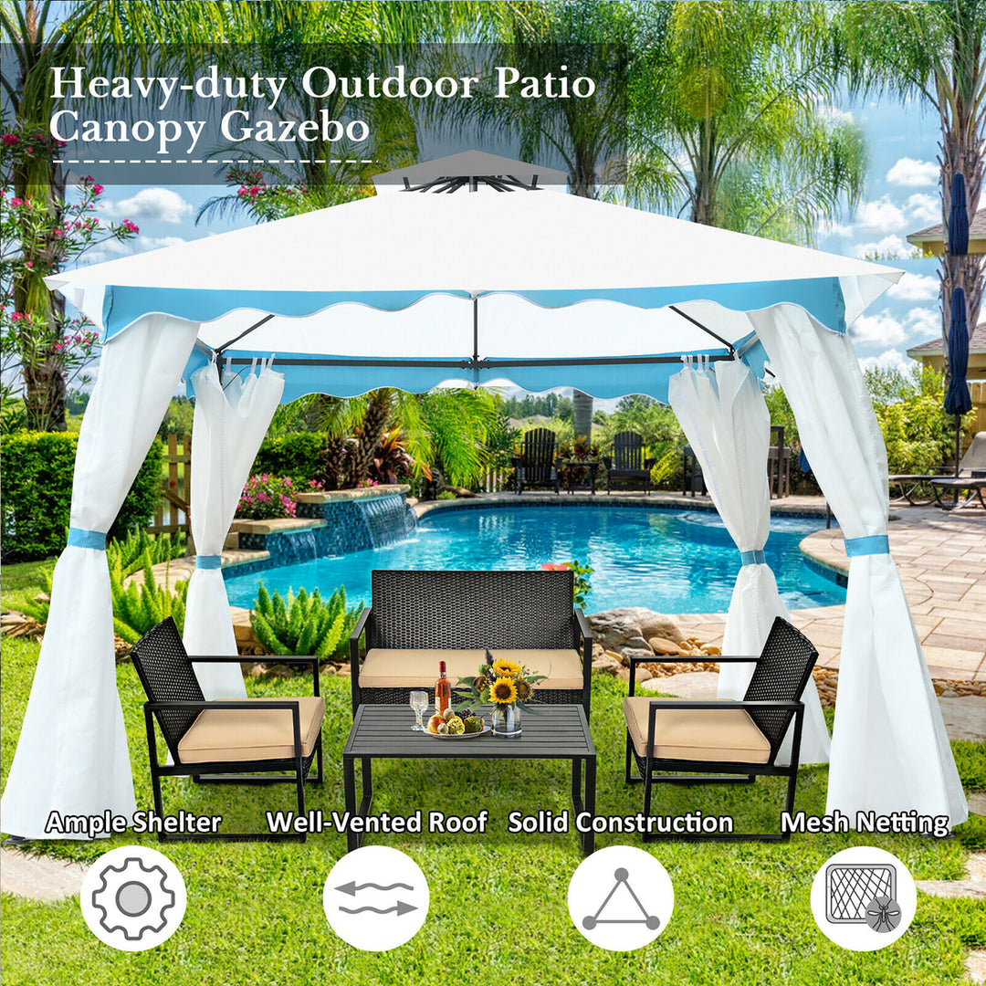 2 Tier 10x10 Patio Gazebo Canopy Tent Steel Frame Shelter Awning W/Side Walls Image 3