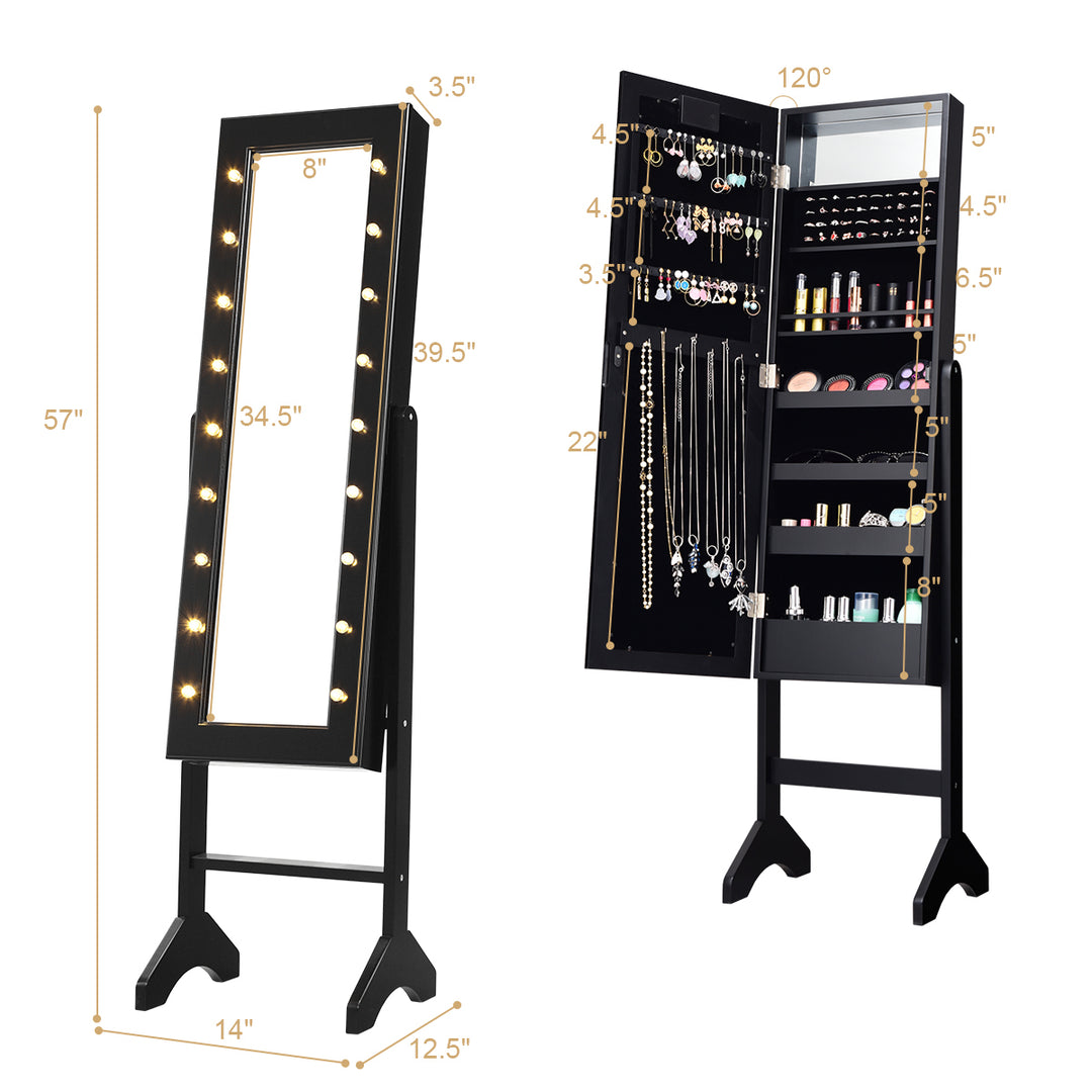 Mirrored Jewelry Cabinet Organizer w/18 LED lights Black Image 2