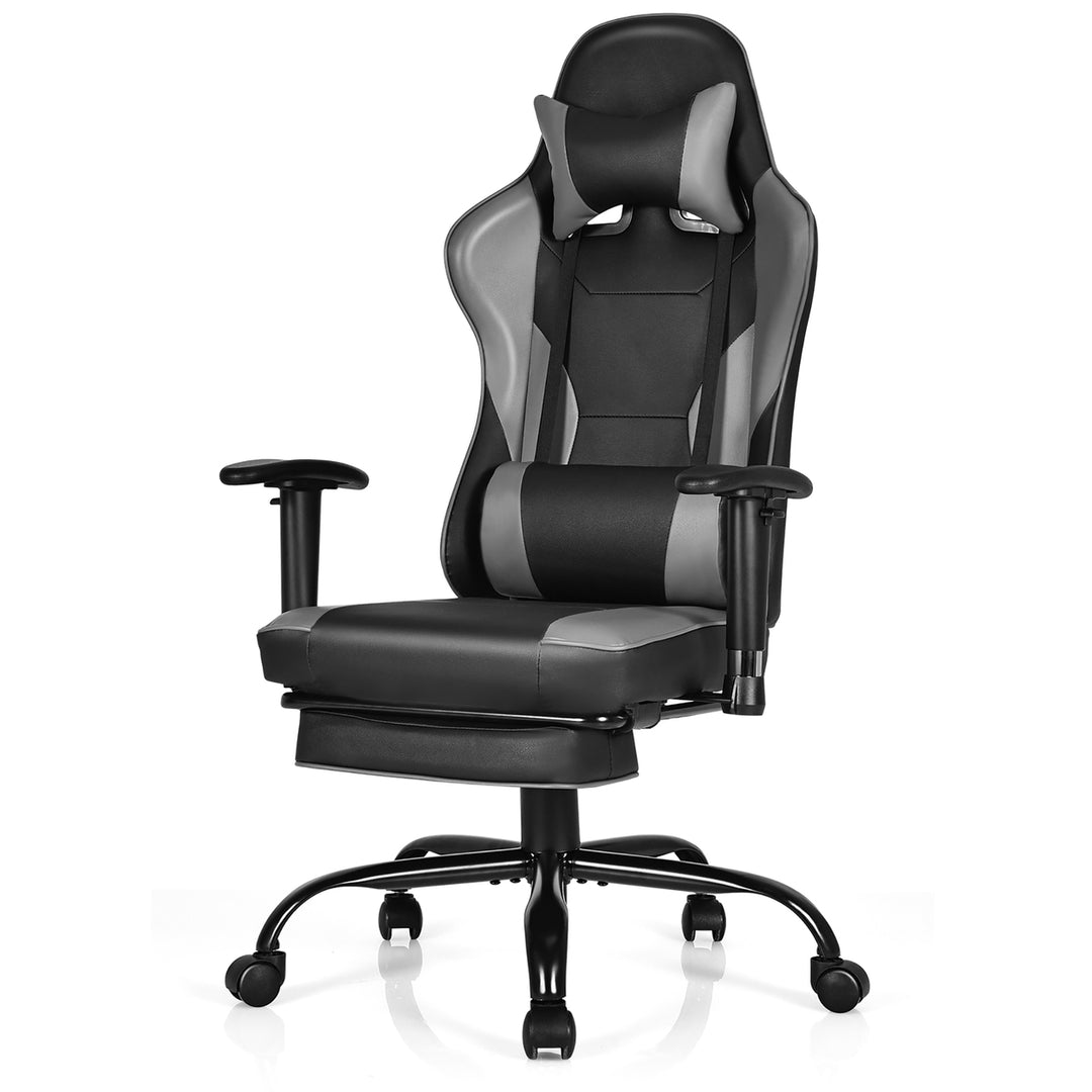 Gaming Chair Racing High Back Office Chair w/ Footrest Black Image 2