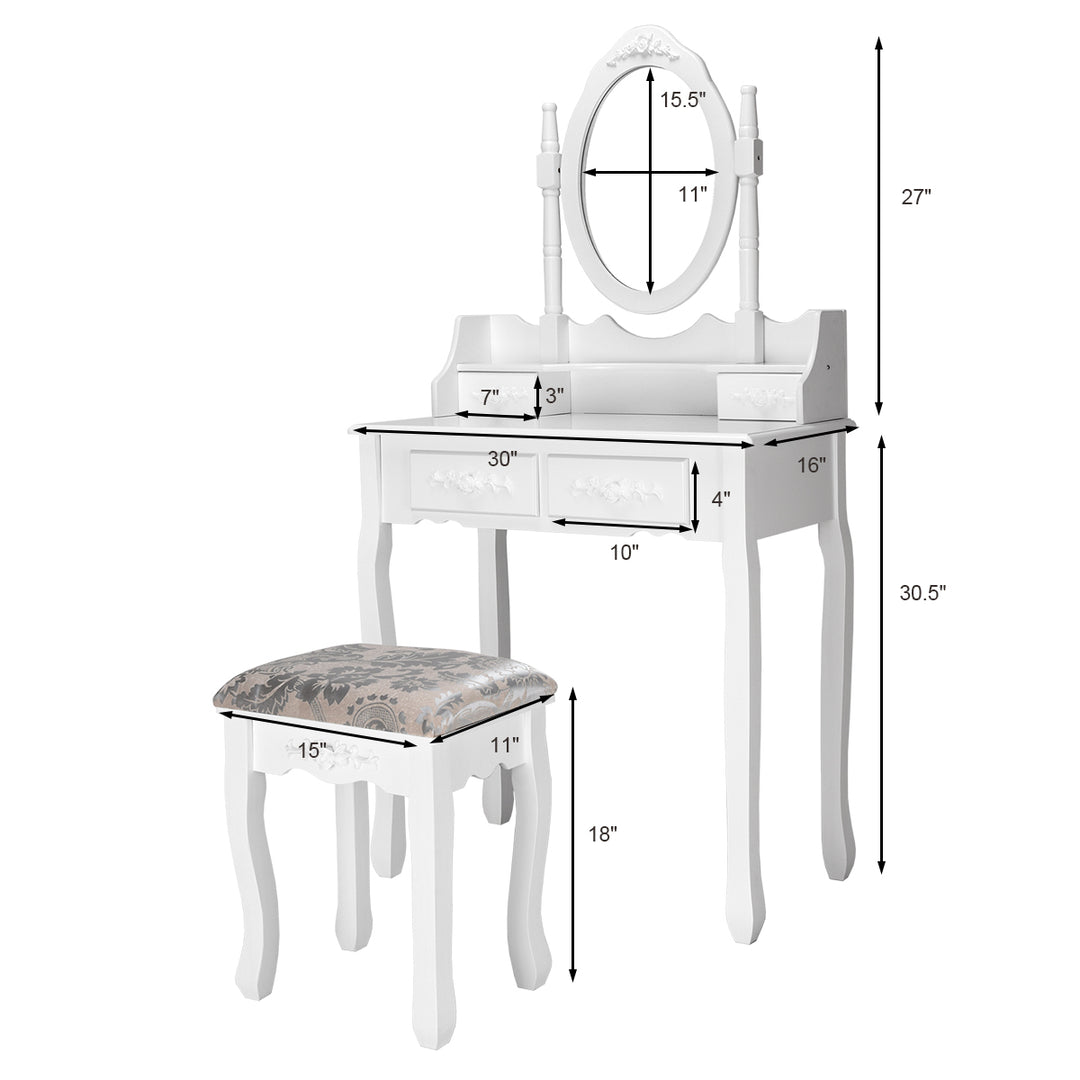 Vanity Wood Makeup Dressing Table Stool Jewelry Desk 4 White Image 2