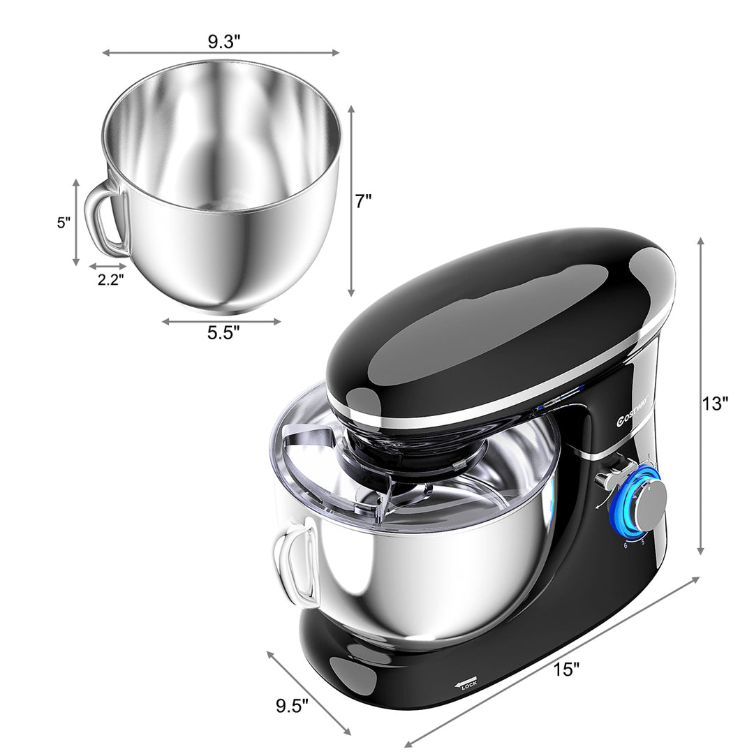 6.3 Quart Tilt-Head Food Stand Mixer 6 Speed 660W w/Dough Hook, Whisk Black Image 3