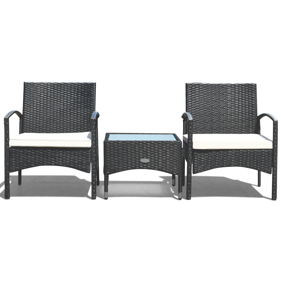 3 PCS Furniture Set Table and 2 Chair Patio Wicker Rattan W/Cushion Image 4