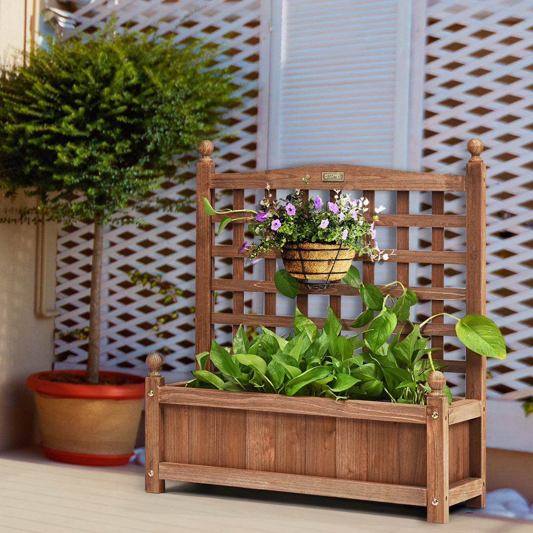 Solid Wood Planter Box with Trellis Weather-Resistant Outdoor 25x11x30 Image 3