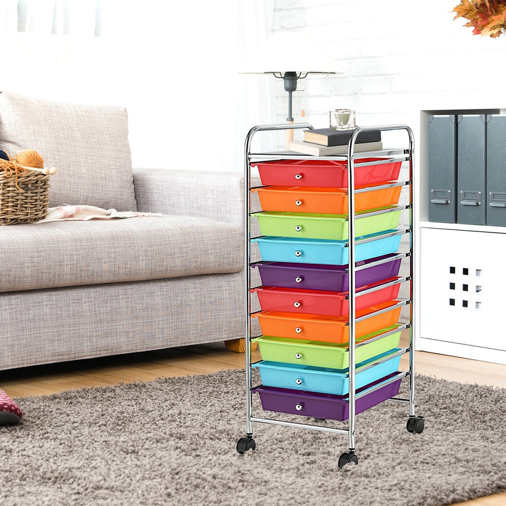 10 Drawer Rolling Storage Cart Scrapbook Office School Organizer Multicolor Image 2