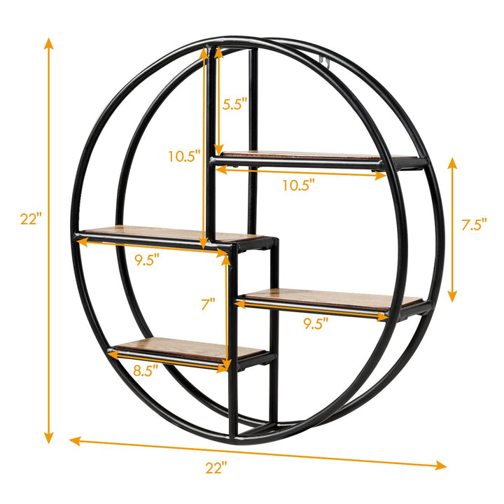 Hanging Storage Shelf Round Circular Wall-Mounted 4-Tier Rack Room Decoration Image 3