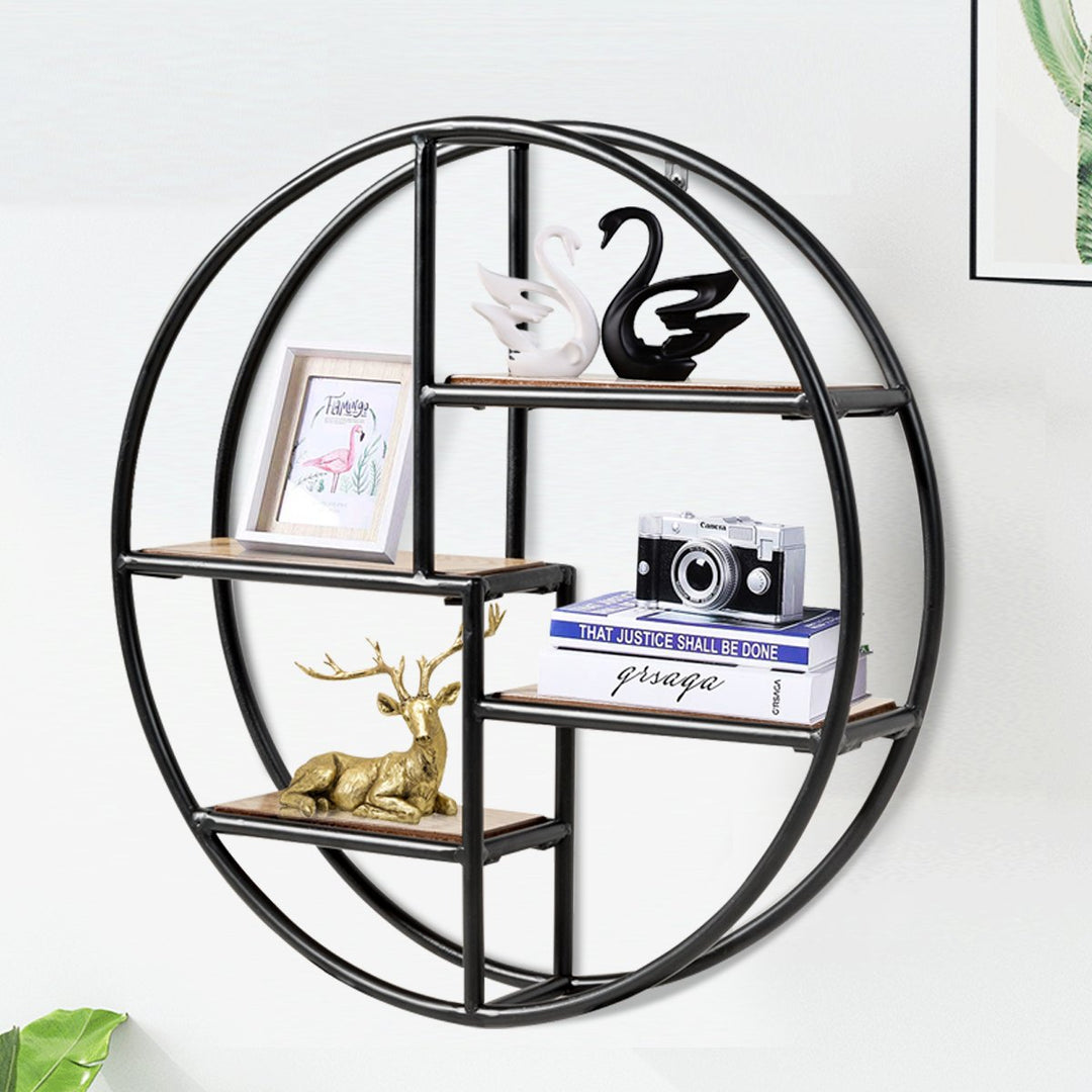 Hanging Storage Shelf Round Circular Wall-Mounted 4-Tier Rack Room Decoration Image 2