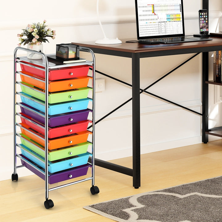 10 Drawer Rolling Storage Cart Scrapbook Office School Organizer Multicolor Image 3