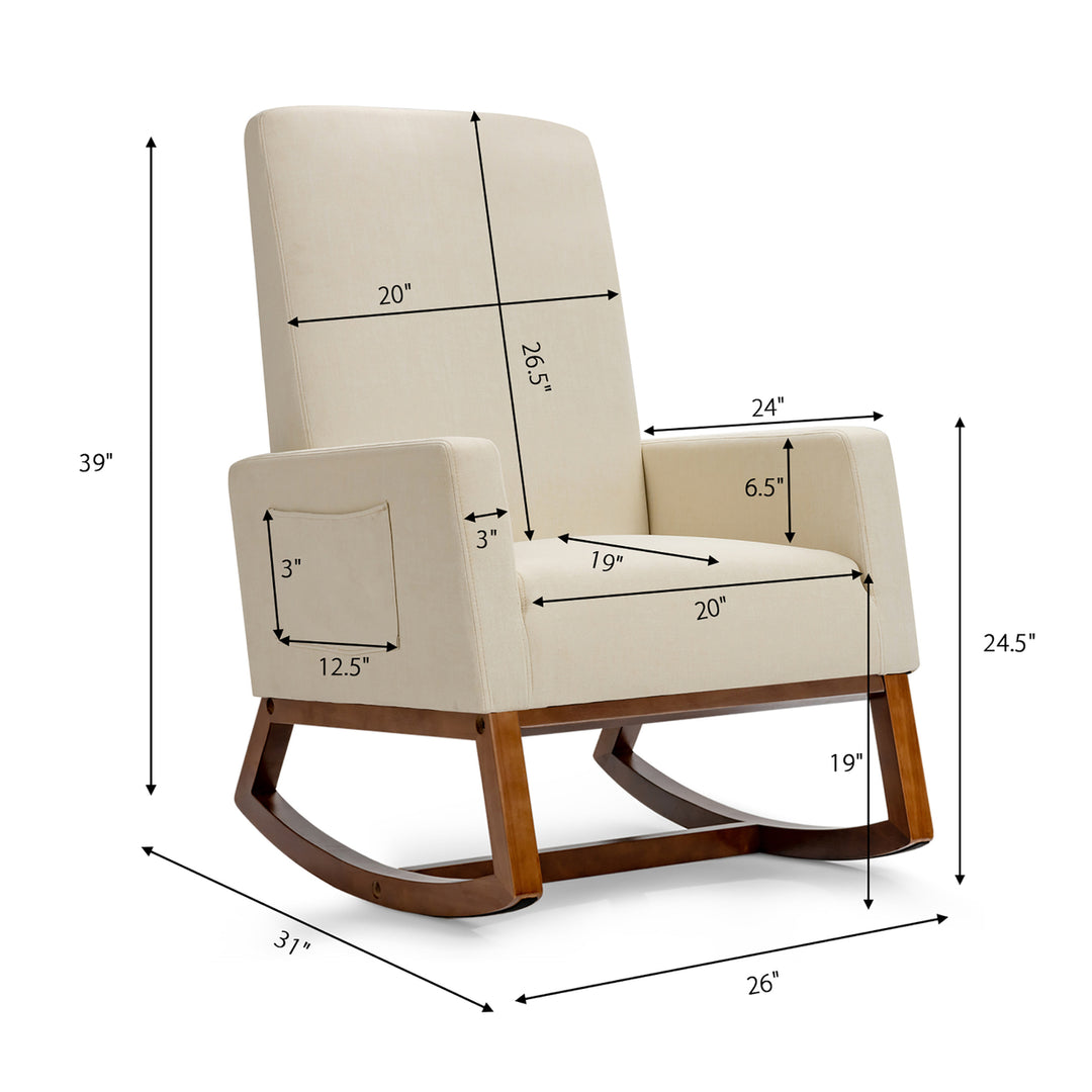 Mid Century Retro Fabric Upholstered Rocking Chair Modern Armchair Beige Image 3