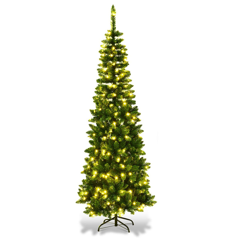 7.5ft Pre-Lit Hinged Pencil Christmas Tree 350 White Lights Image 2