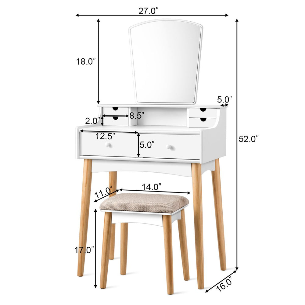 Vanity Table 6 Dressing Table Cushioned Stool Makeup Table Image 2