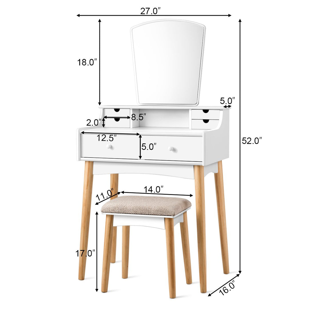 Vanity Table 6 Dressing Table Cushioned Stool Makeup Table Image 2