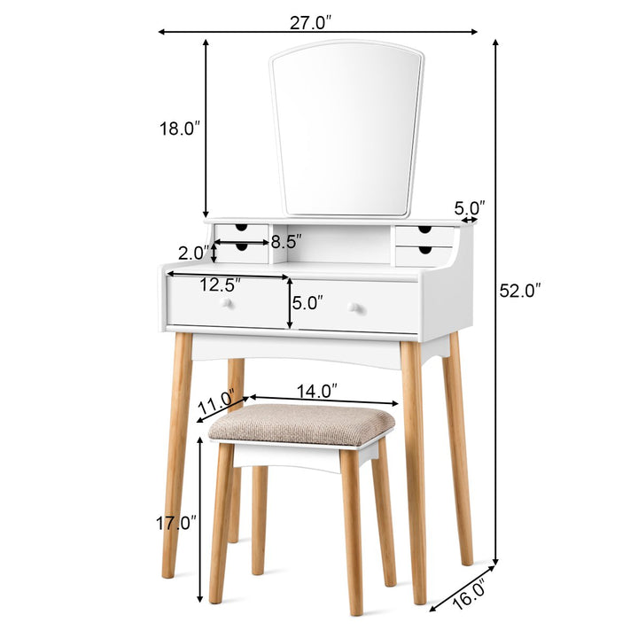 Vanity Table 6 Dressing Table Cushioned Stool Makeup Table Image 2