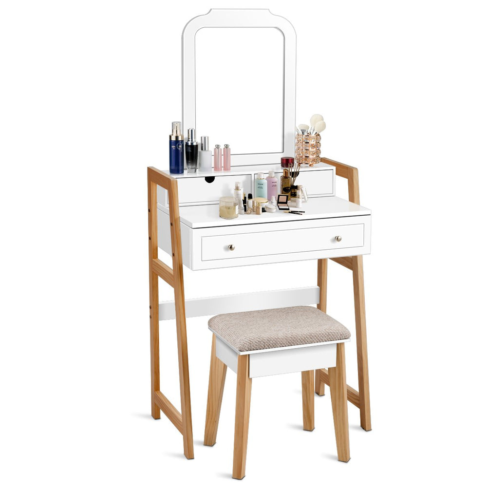 Makeup Vanity Table Dressing table Cushioned Stool Set Image 2