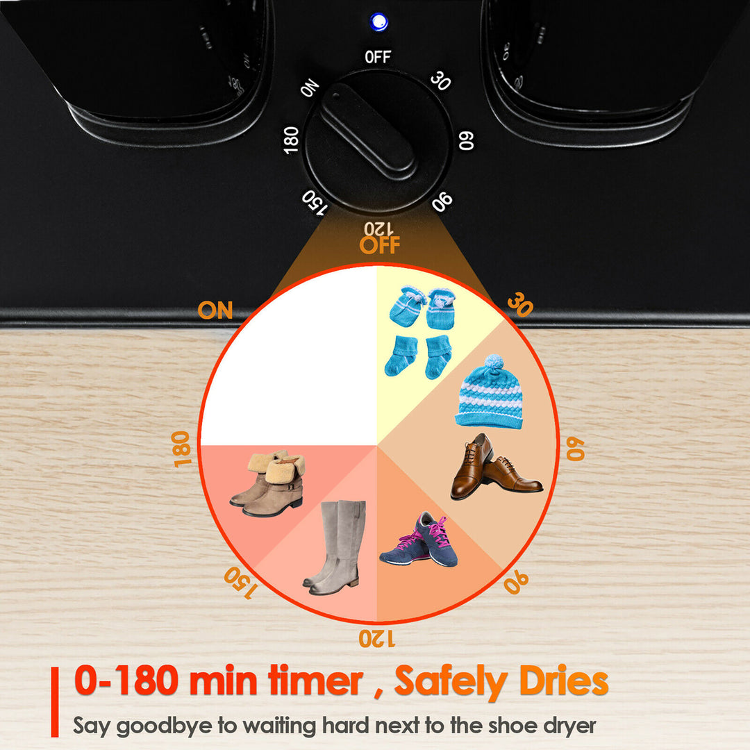 2-Shoe Electric Shoe Dryer Warmer Portable Adjustable Boots Socks Gloves W/Timer Image 4