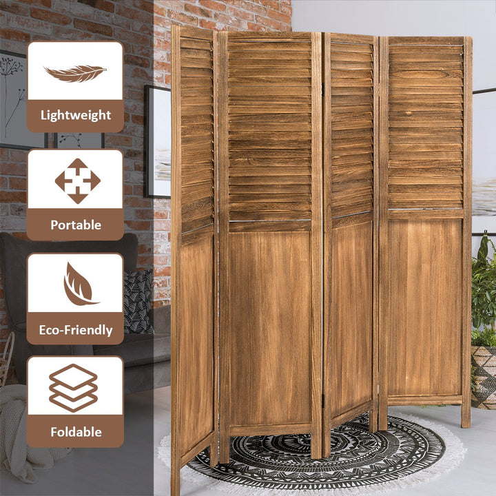 4 Panel Folding Privacy Room Divider Screen Home Furniture 5.6 Ft Tall Brown Image 4