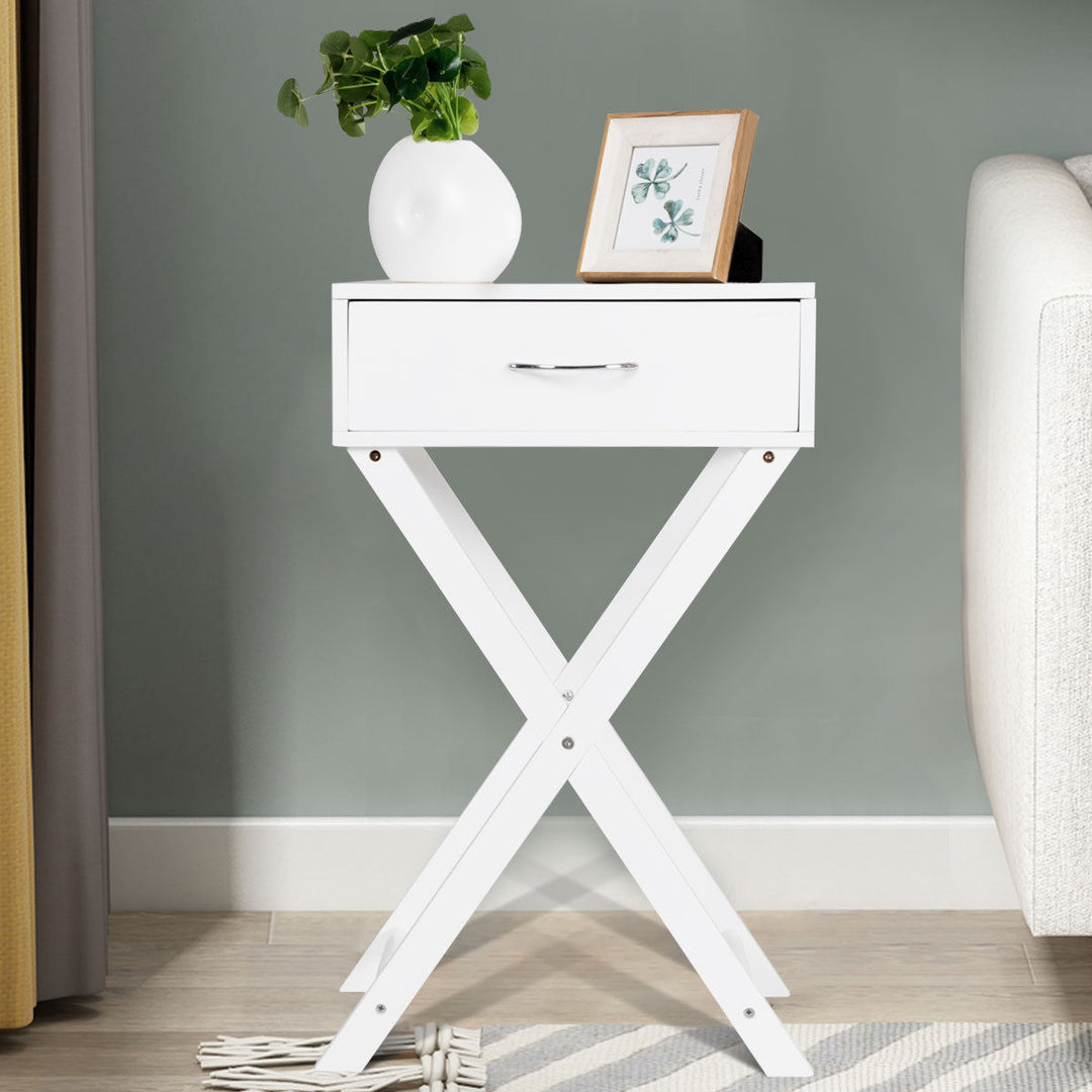 2 PCS Nightstand X-Shape Drawer Accent side End Table Modern Home Furniture White Image 4