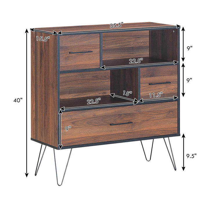 Sideboard Storage Cabinet Multipurpose Display Unit w/Metal Leg and Drawers Walnut Image 4