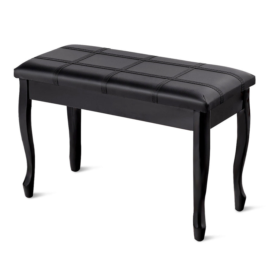 PU Leather Solid Wood Piano Bench Padded Double Duet Keyboard Seat Storage Black Image 1