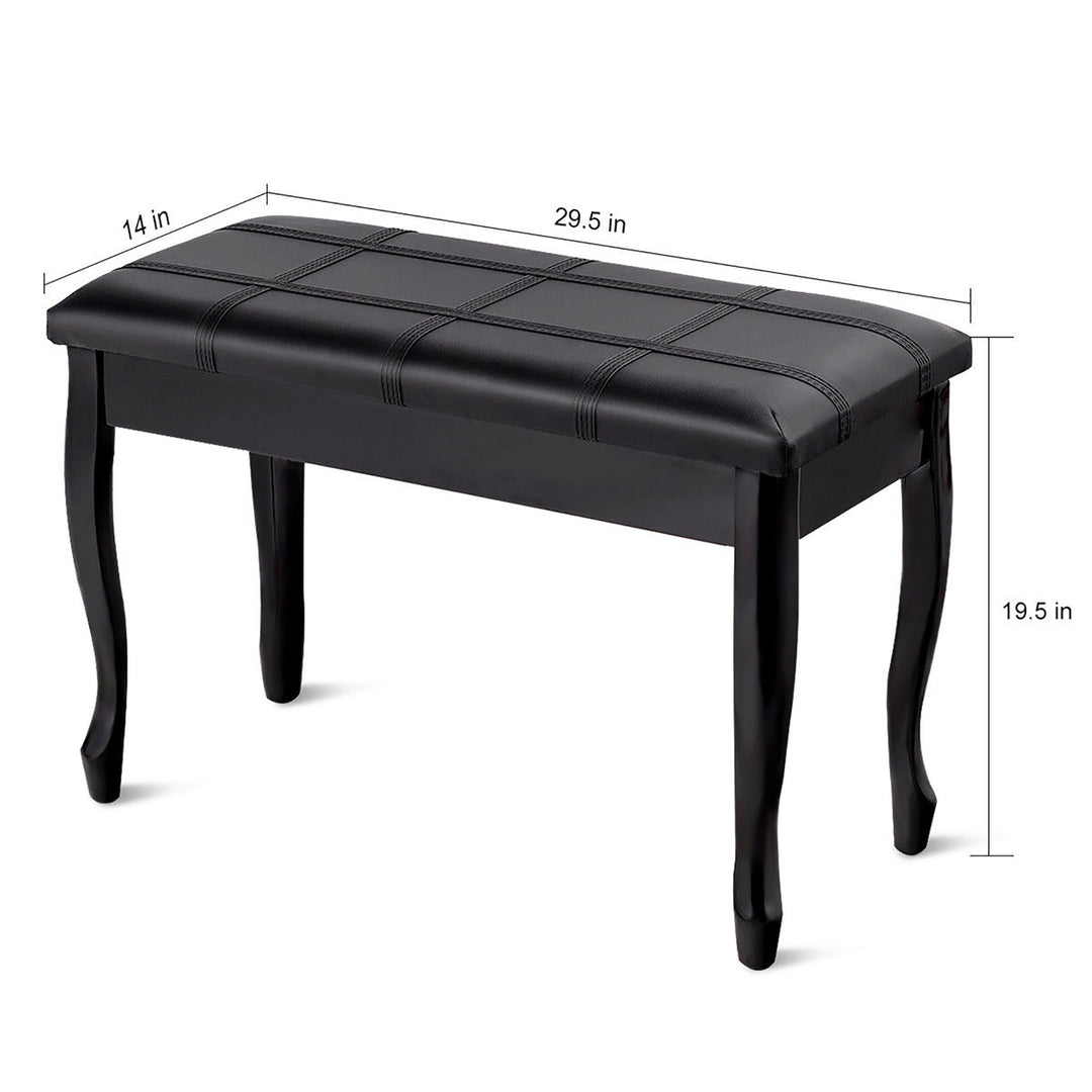 PU Leather Solid Wood Piano Bench Padded Double Duet Keyboard Seat Storage Black Image 2