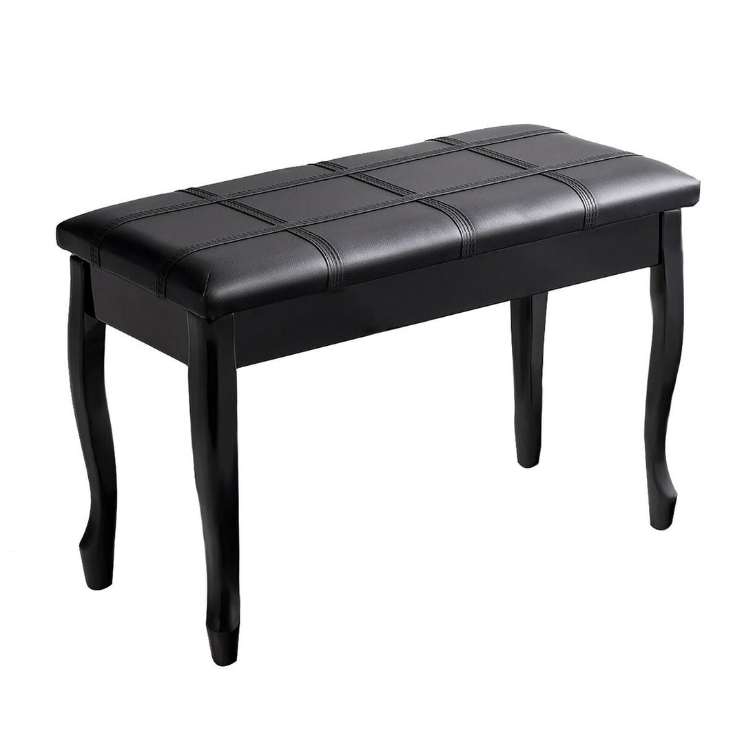 PU Leather Solid Wood Piano Bench Padded Double Duet Keyboard Seat Storage Black Image 5