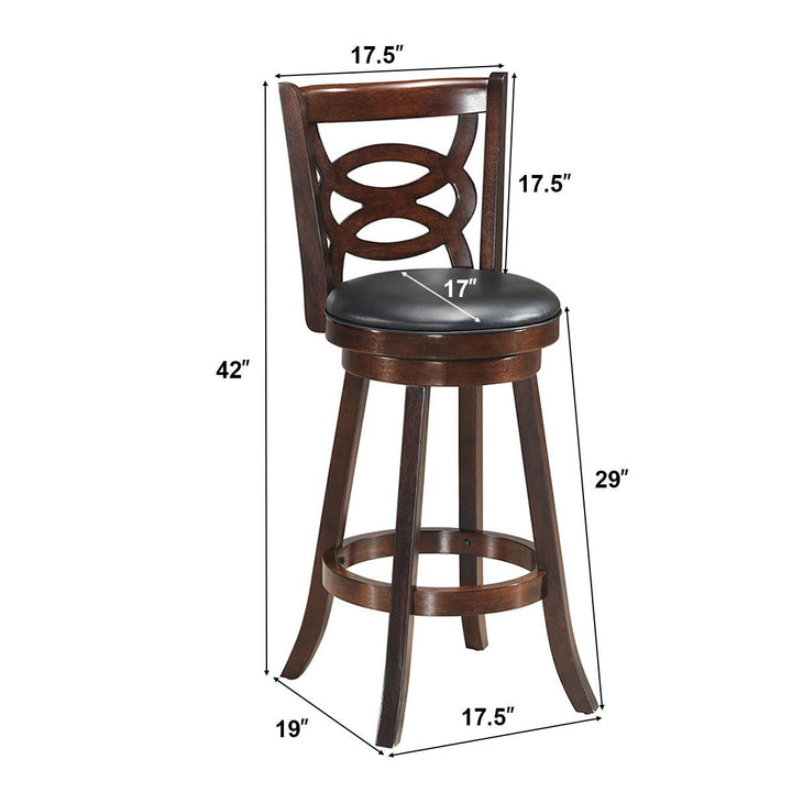 Swivel Stool 29 Bar Height Upholstered Seat Rubber Wood Dining Chair Home Kitchen Espresso Image 2