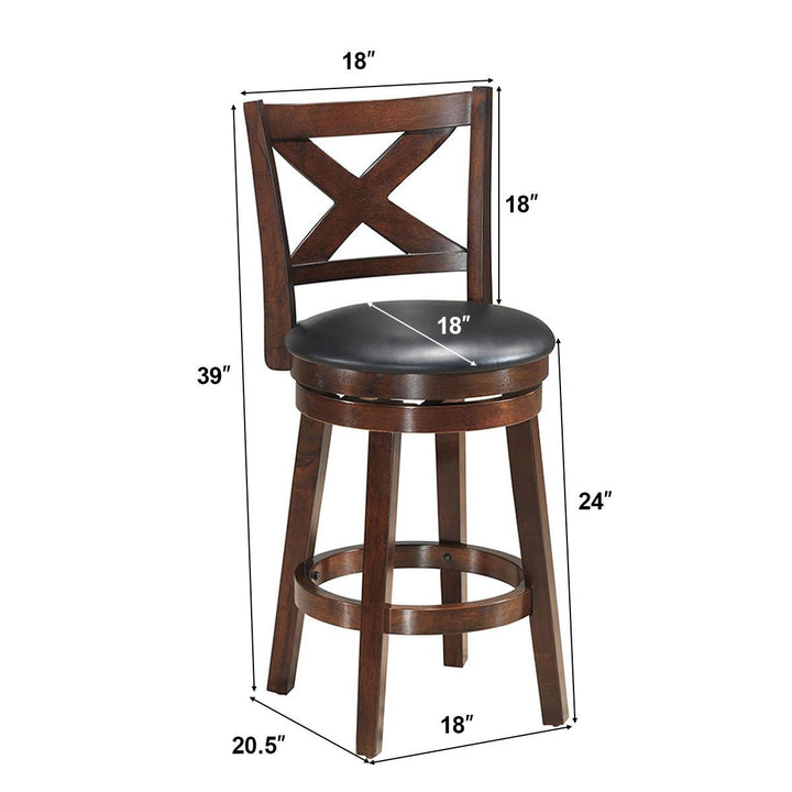 Swivel Stool 24 Counter Height X-Back Upholstered Dining Chair Kitchen Espresso Image 2