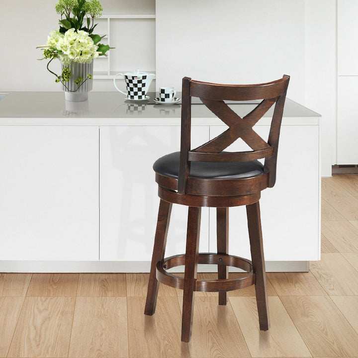 Swivel Stool 24 Counter Height X-Back Upholstered Dining Chair Kitchen Espresso Image 3