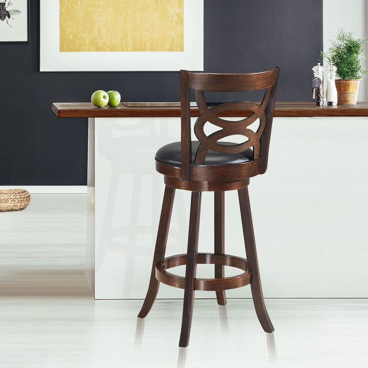 Swivel Stool 29 Bar Height Upholstered Seat Rubber Wood Dining Chair Home Kitchen Espresso Image 3