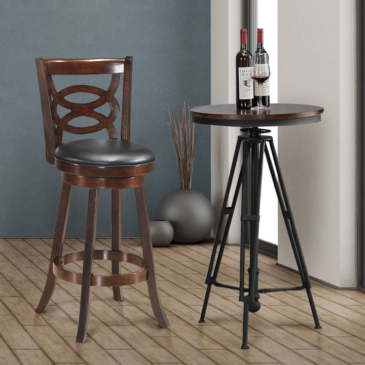 Swivel Stool 29 Bar Height Upholstered Seat Rubber Wood Dining Chair Home Kitchen Espresso Image 4