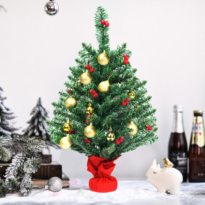 24 Pre-Lit Tabletop Christmas Tree PVC Ornaments Lights Image 3