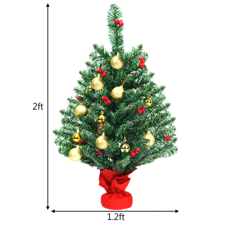 24 Pre-Lit Tabletop Christmas Tree PVC Ornaments Lights Image 4