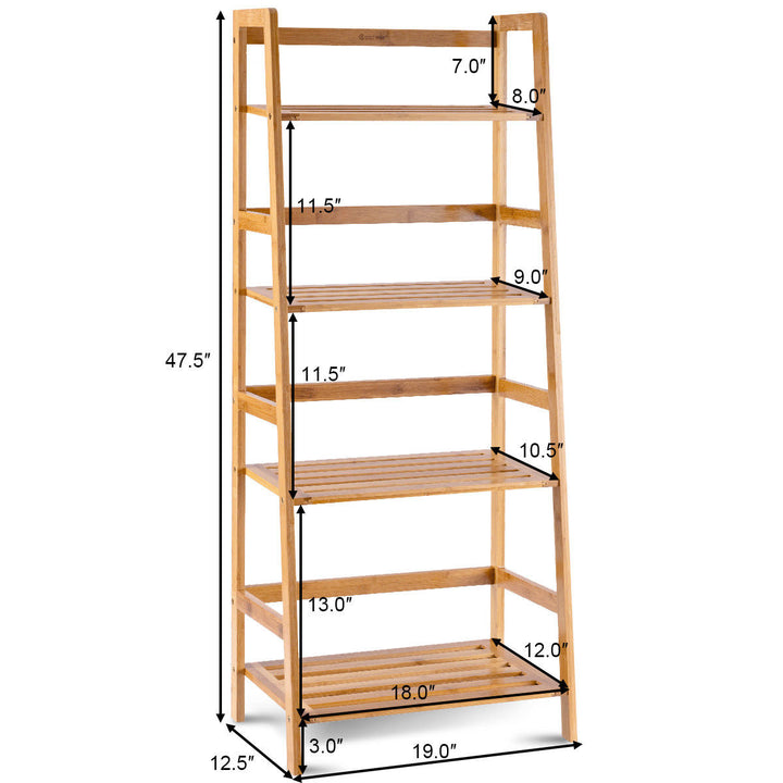 Multifunctional 4 Shelf Bamboo Bookcase Ladder Plant Flower Stand Rack Storage Image 3