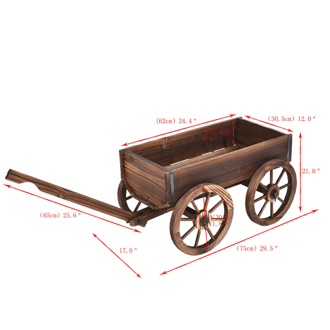 Wood Wagon Flower Planter Pot Stand Garden W/Wheels Image 3