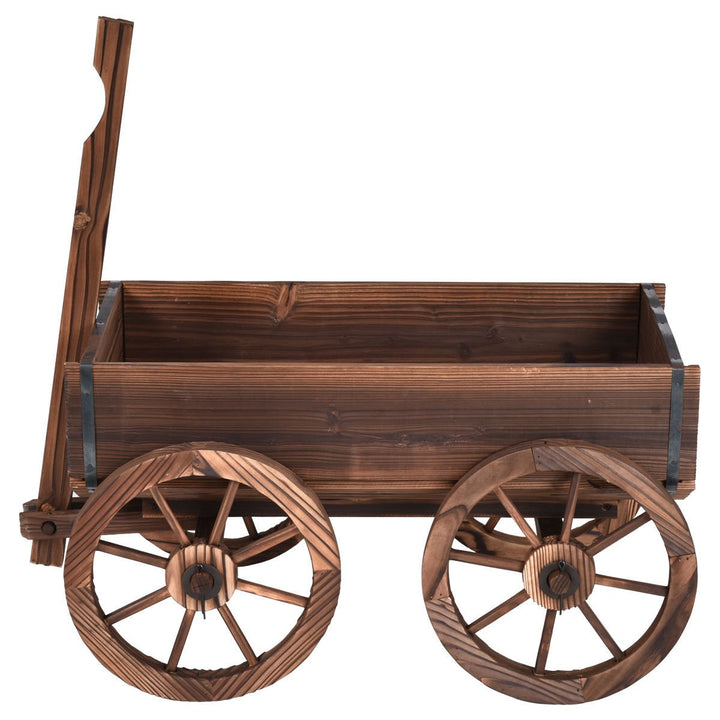 Wood Wagon Flower Planter Pot Stand Garden W/Wheels Image 4