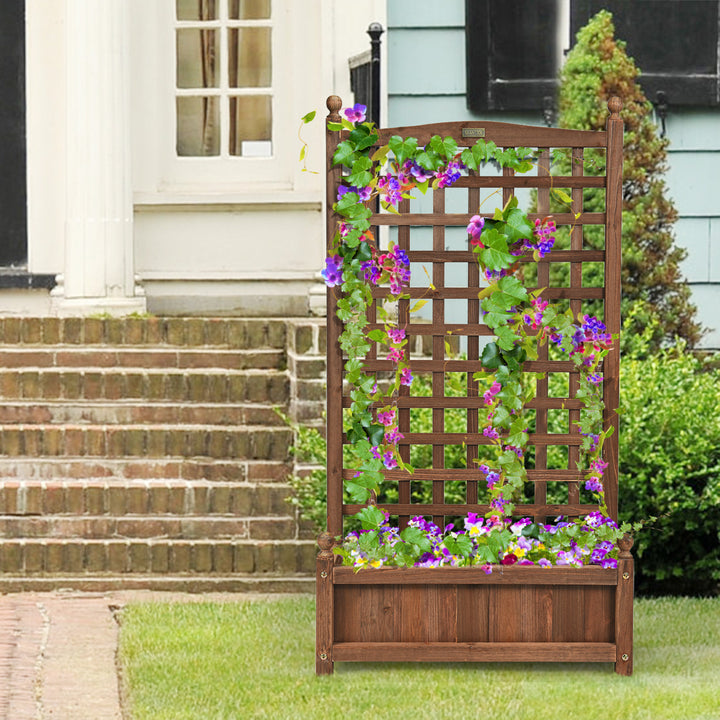 Solid Wood Planter Box with Trellis Weather-Resistant Outdoor 25x11x48 Image 4