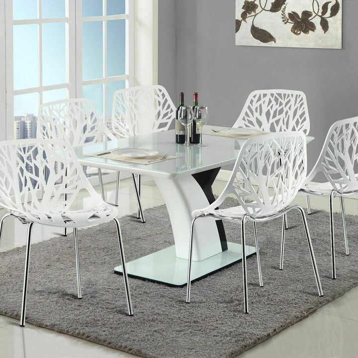 Set Of 6 Birch Sapling Plastic Dining Side Chairs Stackable Accent Armless White Image 3