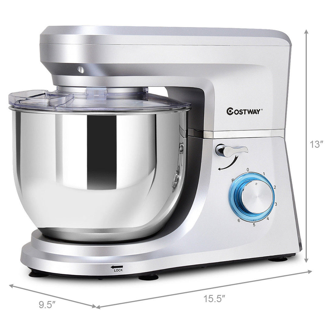 Tilt-Head Stand Mixer 7.5 Quart 6 Speed 660W w/Dough Hook, Whisk and Beater Silver Image 3