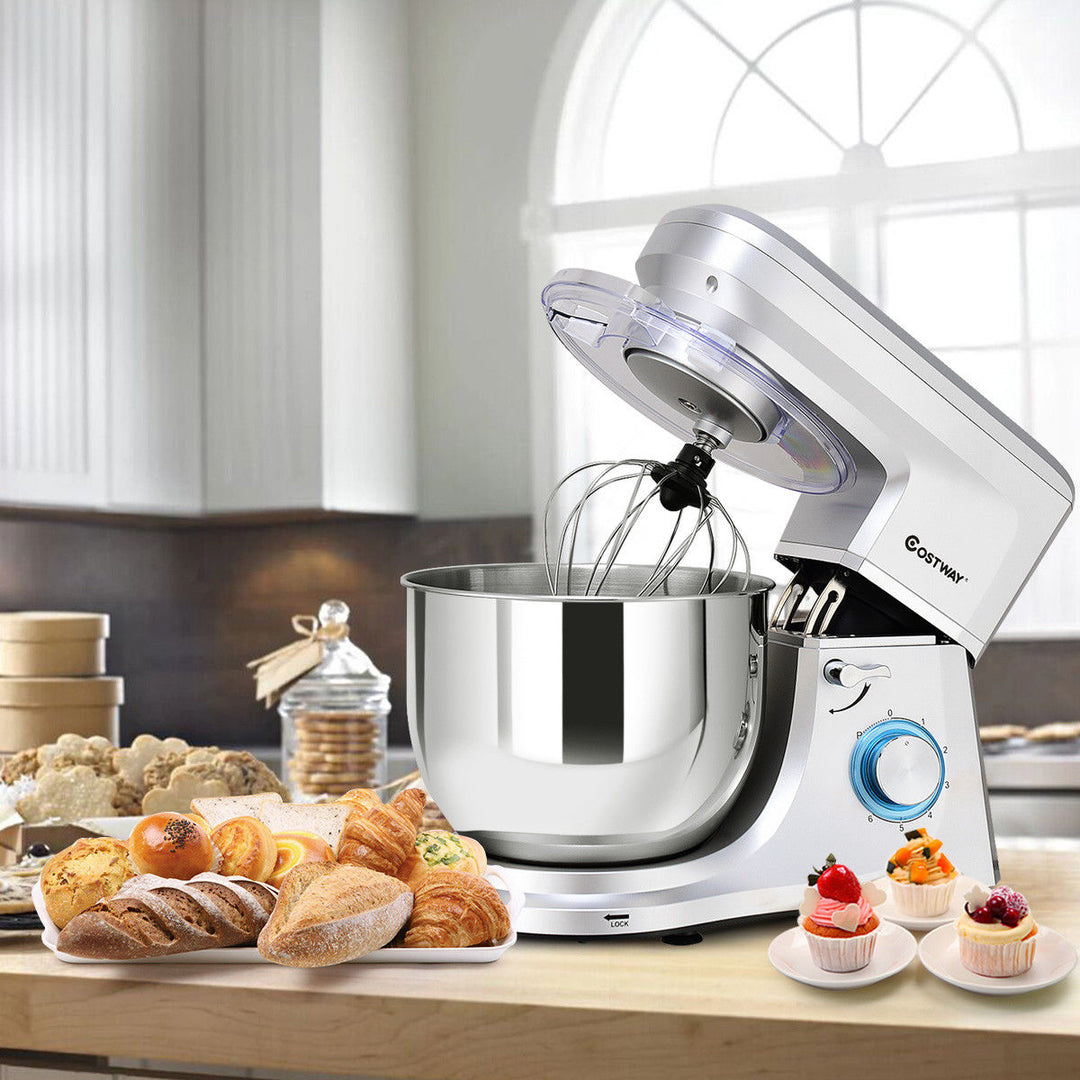 Tilt-Head Stand Mixer 7.5 Quart 6 Speed 660W w/Dough Hook, Whisk and Beater Silver Image 2