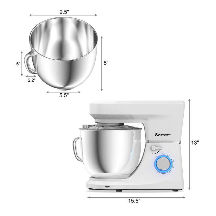 Tilt-Head Stand Mixer 7.5 Qt 6 Speed 660W with Dough Hook, Whisk and Beater White Image 2