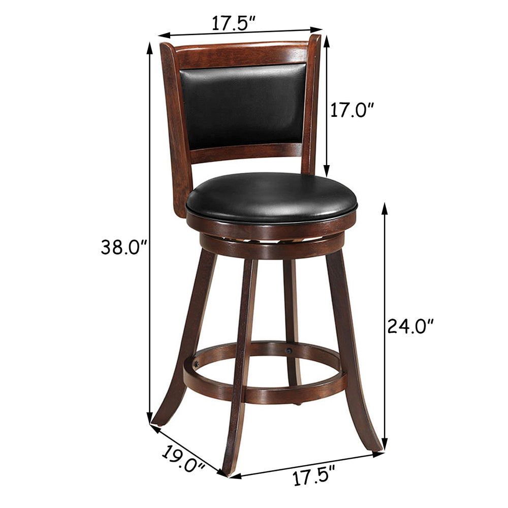 Set of 2 24 Swivel Counter Stool Wooden Dining Chair Upholstered Seat Espresso Panel back Image 2