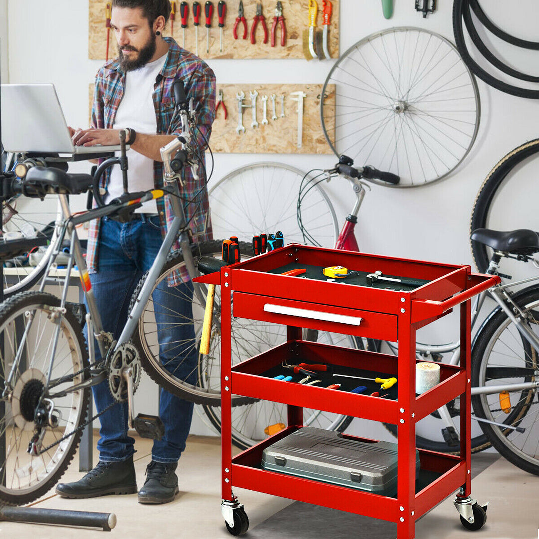 Three Tray Rolling Tool Cart Mechanic Cabinet Storage ToolBox Organizer w/Drawer Image 5