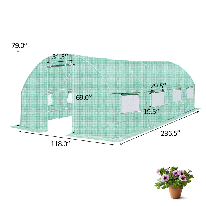 10X6.5X20 Walk-in Greenhouse Backyard Grow Tents Steel Frame 8 Windows Image 2