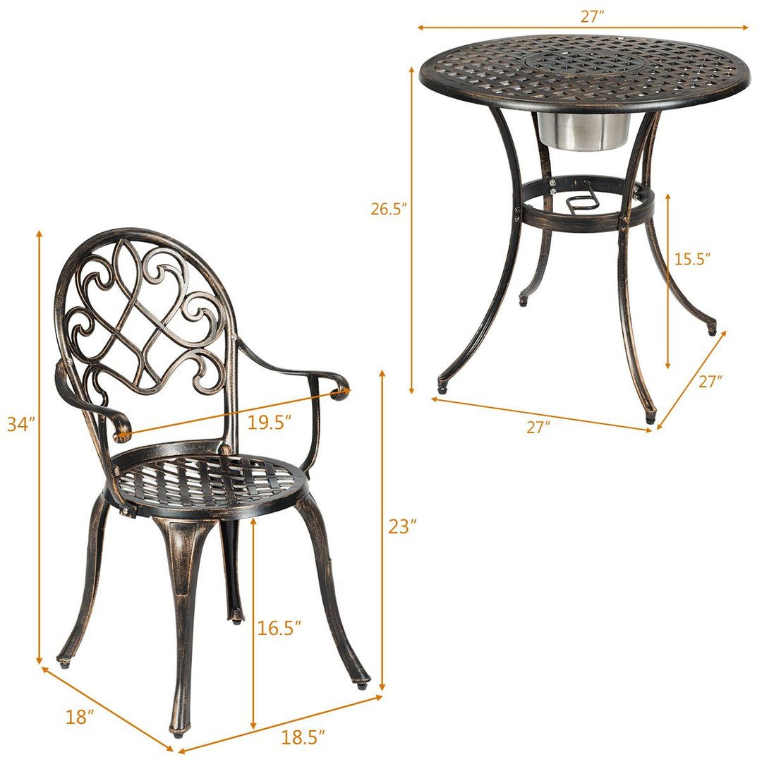 3PCS Patio Dining Set Aluminum Bistro Attached Removable Ice Bucket Image 3