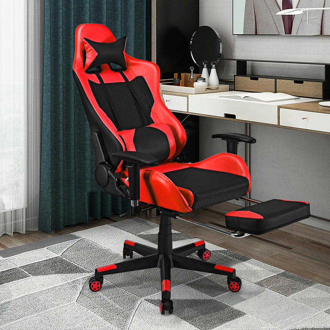 Massage Gaming Chair Reclining Racing Office Computer Chair with Footrest Red Image 2