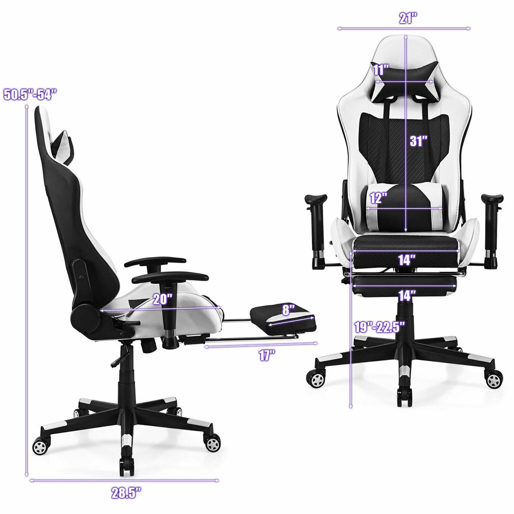 Massage Gaming Chair Reclining Racing Office Computer Chair with Footrest Whit Image 2