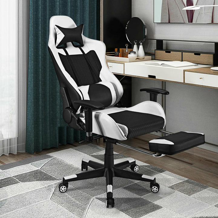 Massage Gaming Chair Reclining Racing Office Computer Chair with Footrest Whit Image 4